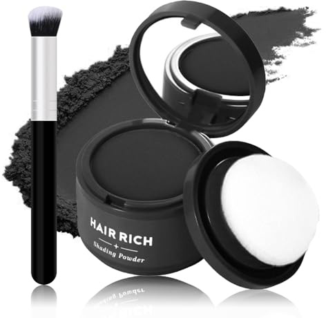 FREEORR Hairline Powder with Brush Set, Root Touch Up Hair Color for Thinning and Gray Hair Coverage, Waterproof and Sweatproof Hairs Loss and Bald Spot Concealer for Men and Women-Black