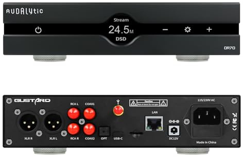 Gustard Audalytic DR70N R2R DAC | Nativer 1-Bit DSD512 PCM768kHz | USB,Optisch,Koaxial x2,LAN-Eingang | Vollständig diskreter symmetrischer Digital-Analog-Wandler | Netzwerk-Streaming-Decoder(Schwarz)
