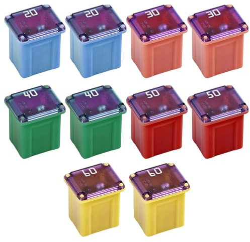 10 Pcs Car Fuse, Standard Box Shaped Fuse for Pickup Trucks Cars and SUVs (1 Pairs 20A 30A 40A 50A 60A)