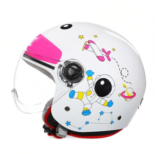 Casque jet demi-jet pour enfants, léger, design dessin animé, avec visière solaire, pour cyclomoteur, scooter et quad, pour garçons et filles de 5 à 14 ans F,49-55CM