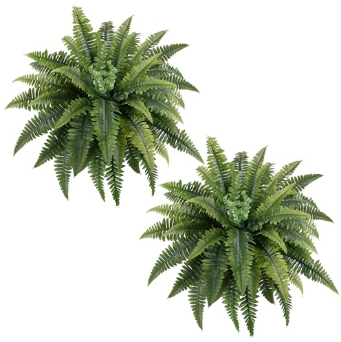 Fake Ferns - 2 Packs Artificial Ferns for Outdoors & Indoors, Lifelike 36in Faux Boston Fern with Eucalyptus Stems Centered for Porch Planters Home Office Hotel Garden, UV Resistant, Potted or Hanging