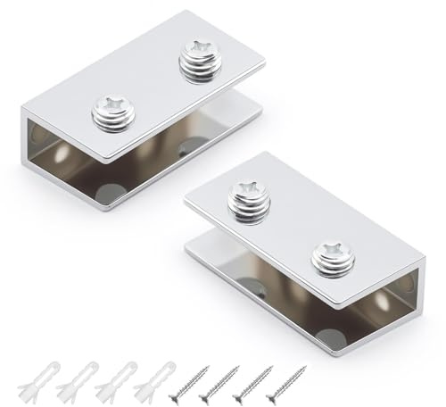 FINELYCR 2 Piezas Soporte Estante Cristal Rectángulo, Aleación de Zinc Abrazadera de Vidrio, Ajustable Fijación para Instalar Vidrio, Pared Soporte Baldas Cristal, para Paneles con Espesor 8-12 mm