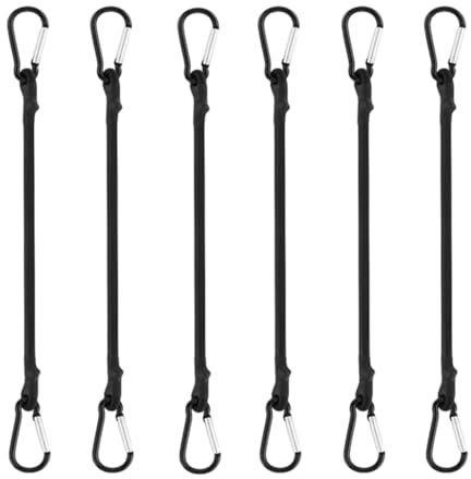 6PCS Black Bungee Cords with Carabiner Clips, Short Bungee Cords with Hooks, Durable Bungee Cord, Bungee Straps for Outdoor Gear Securing Vehicle Organization Gardening Support