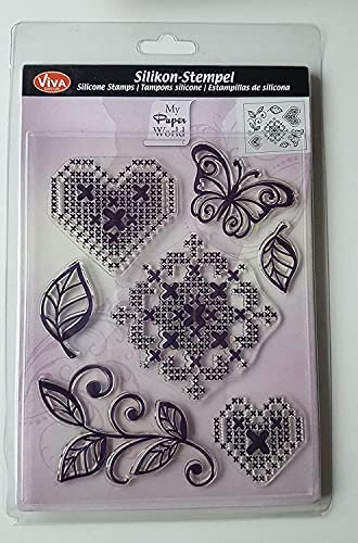 Viva Decor Clear-Stamps (Kreuzstich Herz) Silikon Stempel - Prägung Stempel - DIY Dekoration stanzen - Stempel Silikon - DIY Stamp - Stempel Prägung - Designed in Germany