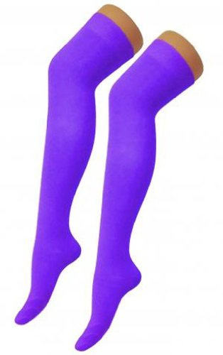 New Ladies Womens Over Knee Long Casual Ladies Thigh High Plain Stretch Fit Cotton Overknee Socks (Purple)