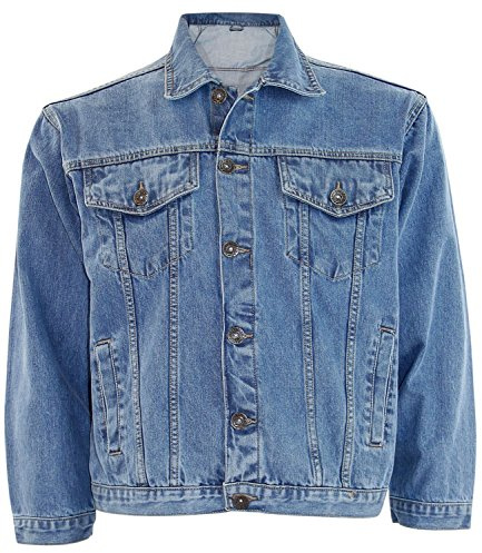 True Face Mens Denim Jacket Long Sleeve Casual Wear Loose Fit Outerwear Lightweight Outdoor Top Stone Wash Blue Medium