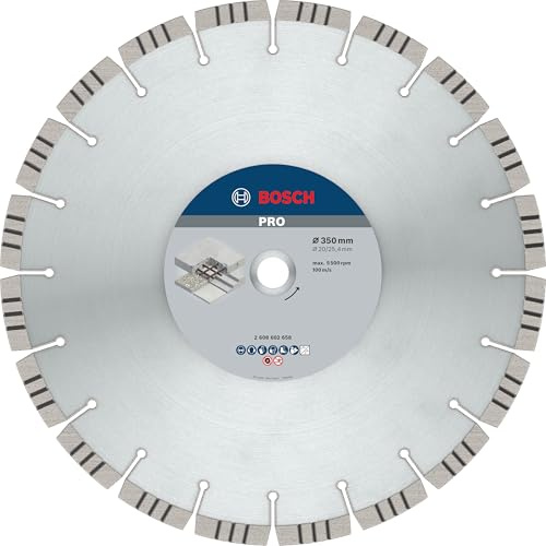 Bosch 1x PRO Concrete Diamanttrennscheibe, 350 x 20/25,4 mm | für Beton, Stahlbeton, Ø 350 mm, Professional Zubehör Tischkreissäge, Benzinsäge
