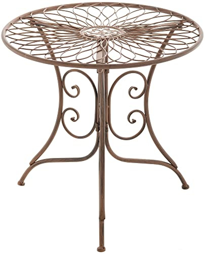 CLP Beistelltisch Ariano I Runder Balkontisch in Jugendstil I Eisentisch lackiert und wetterfest I Durchmesser 55 cm, Farbe:antik braun