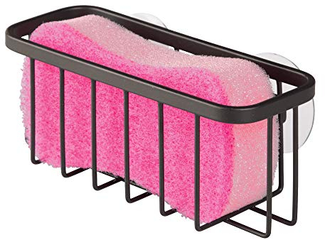 iDesign 84707, porta spugna Gia AA8, organizer per lavello in metallo inossidabile per spugna e raschietto, nero opaco normale