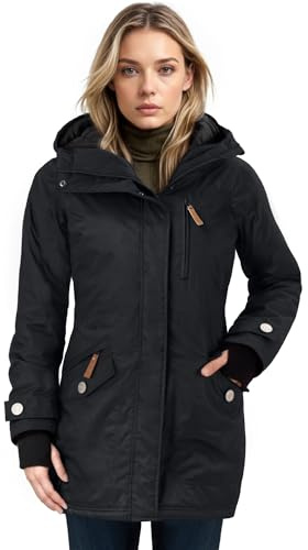 Berydale Parka da donna impermeabile e antivento, Donna, Nero, S