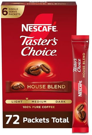NESCAFÉ Taster's Choice, Instant Coffee Packets, Light Medium Roast Coffee, House Blend, 12 Boxes (72 Packets)