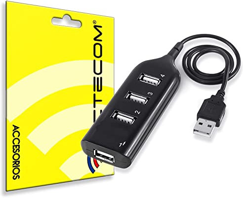 ACTECOM® Ladrón Multipuerto Adaptador HUB de 4 Puertos USB 2.0 Extensor Divisor Splitter para Windows 10/7, PC y Portátil - Negro