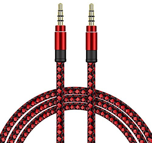SDTEK Extra Long 3 Metres Red Braided Aux Audio Cable Jack Stereo 3m 3.5mm Cable for iPhones, iPods, iPads, Samsungs, Tablets, Car, Phones