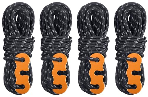 TRIWONDER Guy Ropes 3mm Paracord Reflective Cord Guyline Nylon Rope with Tensioners for Outdoor Camping Hiking Awning Tent (Black - 4 Pcs)