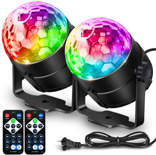 NEQUARE Disco Ball DJ Party Lights Sound Activated with Remote Control Strobe Lamp 7 Modes Stage Light for Home Room Dance Parties Karaoke Halloween Christmas Birthday Decorations[2-Pack]