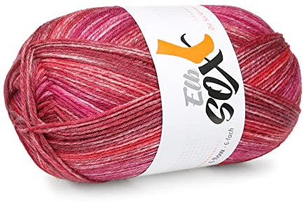 ElbSox - 6 flow - color / 6fach Sockenwolle - Schurwolle Mischung - 150g Sockenwolle - Lauflänge ca.375m - Nadelstärke 3-4 - Farbe 005 - Rot Dégradé