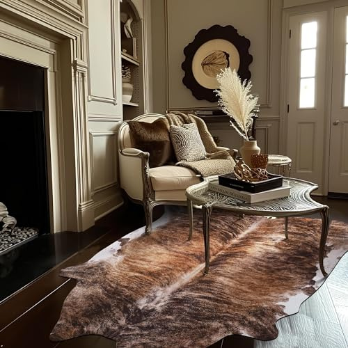 jinchan 5x7 Faux Cowhide Rug, Cow Print Area Rug, Brown