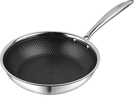 Vinod Platinum X Triply SAS Pro Frying Pan – Honeycomb Non Stick Base 3-Ply Skillet Pan,Induction & Gas Stove Friendly Ideal for Shakshuka, Fry-Ups & Luqaimat Saute & Griddle Use