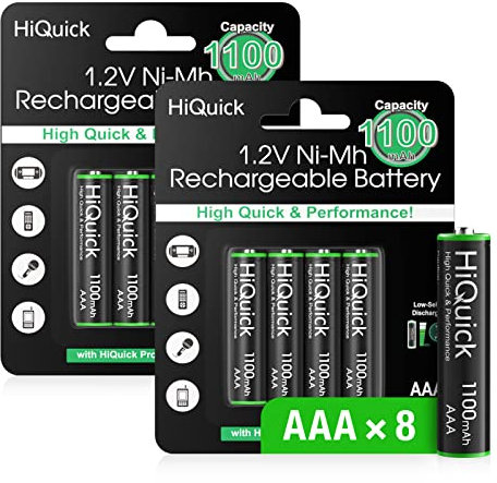 HiQuick AAA Rechargeable Batteries 1100mAh, 8 AAA Rechargeable Battery 1.2V High Performance, Retailer Package