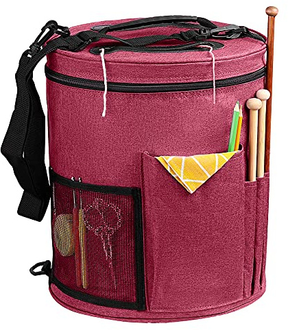 SumDirect Stricktasche, Garn-Organizer, Tragetasche, tragbare Aufbewahrungstasche für Garne, Trageprojekte, Stricknadeln, Häkelnadeln, Handbücher und anderes Zubehör (Rosa)
