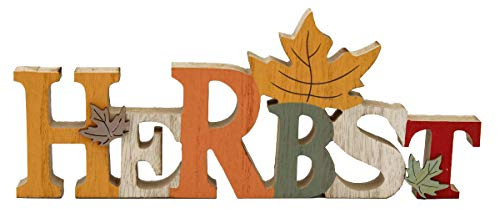 LB H&F Schriftzug Herbst zum hinstellen Holz Herbstblätter Blätter Natur 30 cm Gross Herbstdeko Ahorn Herbstschriftzug (Blatt)