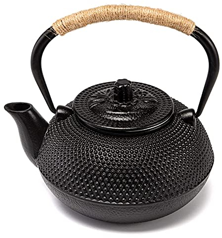 SUSTEAS Teapot Japanese Tetsubin Cast Iron Tea Kettle with Stainless Steel Infuser Black 900ml
