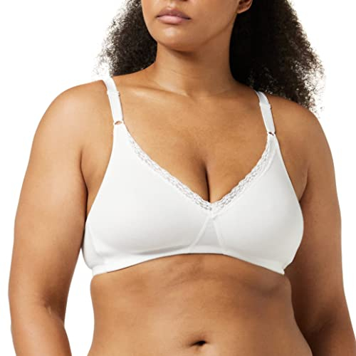 Nur Die Baumwoll Spitzen BH weicher bügelloser Softcup Bra mit nahtlosen, doppellagigen Cups unsichtbar unter der Kleidung Damen, weiß, 95B