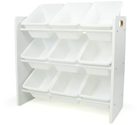 Humble Crew Wooden Toy Storage Organiser for Children & Toddlers, with 9 BPA Free Plastic Removeable Storage Bins, Ideal for Storing Toys, Games, Books and Craft Supplies - White