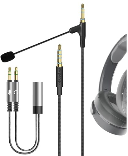 GEEKRIA Boom Mic Headphones Cable Compatible with Skullcandy Hesh 3, Crusher Evo, Venue Headsets, 3.5mm Jack Replacement Cord with Boom Microphone for Gaming & Meeting (5.6 ft)