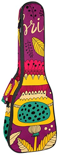 Ukulele väska seriefigur vårblommor fåglar mönster ukulele fodral för Sopran Tenor konsert 53 cm 10 mm tjock mjuk vadderad justerbara remmar spelväska