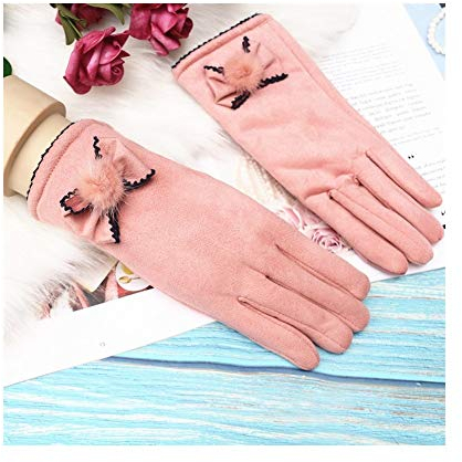 Lederhandschuhe für Damen Wildlederhandschuhe Touchscreen Plus Samtverdickende Baumwollhandschuhe for Herbst und Winter (Color : PINK, Size : One Size)