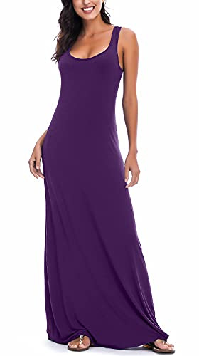 EXCHIC Femmes Casual Solide sans Manches Maxi Robe Longue D'été Sexy Plage Débardeur Robe