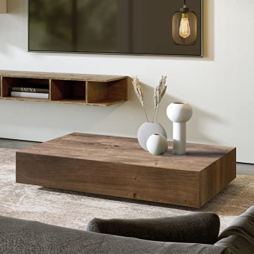 Klaar Design Tavolino Ret, tavolino da salotto, tavolino basso, tavolino da divano cm.90x60x h.18 (Rovere Rustico)