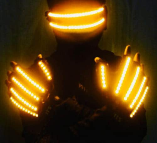 HULA Guantes Led y Gafas Led, Guantes Iluminados Guantes de Esqueleto LED con Gafas de Fiesta LED Batería de Anteojos Iluminados LED (Amarillo)