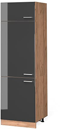 Vicco Kühlumbauschrank R-Line, Anthrazit Hochglanz, 60 cm | 3 Türen · ✓ Kühlschranknische · Höhenverstellbare Füße · 1 Einlegeboden · ✓ Frei kombinierbar