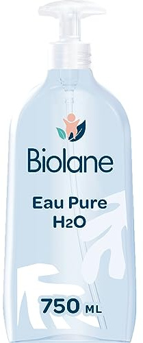 BIOLANE - Eau Pure H2O - Nettoyant Pour Le Visage, Corps Et Siège Du Bébé - Sans rinçage - 1 flacon -pompe 750ml - Fabriqué en France