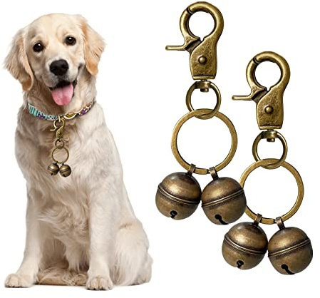 Cat & Dog Collar Bell, Pack of 2, Extra Loud Dog Bell for Pet Tracking & Saving Wildlife, Birds, Durable Iron Split Ring & Lobster Bell Clip (Bronze, 2 Pack)