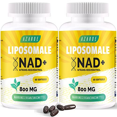 NAD+ liposomal y Trans-Resveratrol 800mg cápsulas blandas, alternativa al NMN más eficiente que el NMN, alta absorción, suplemento real de NAD+ para la reparación celular (60 unidad (Paquete de 2))