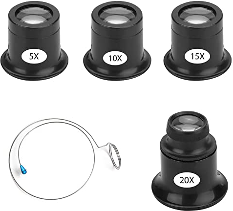 OMIGA Lot de 4 loupe horlogère 35x/10x/15x/20x, petite et légère, permet d'identifier les objets clairs