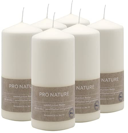 Müller Kerzen Pro Nature Velas Marfil - Juego de 6 velas esteáricas - 6,8 x 15 cm - Duración 32 horas - Cera natural sin parafina ni aceite de palma - Sin perfumar - Calidad RAL