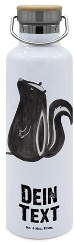 Mr. & Mrs. Panda Personalisierte Trinkflasche Stinktier Sitzen - Geschenke, Skunk, Selbst Gestalten, Spruch, Büro, Raubtier, Edelstahl Mit Gravur, Namen, Wildtier, Flasche