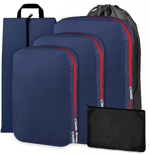Cinnani Koffer Organizer Set, 6-Teilig Compression Packing Cubes, Packtaschen mit Kompression Packwürfel, Reise Kleidertaschen für Rucksack und Koffer, Kofferorganizer für Kleidung Unterwäsche Schuhe