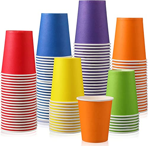 LATERN 60Pcs Disposable Paper Cups, 250ml Multicolor Drinking Cups DIY Party Cups Biodegradable and Compostable Cups for Holiday Wedding Birthday Party (6 Colors)