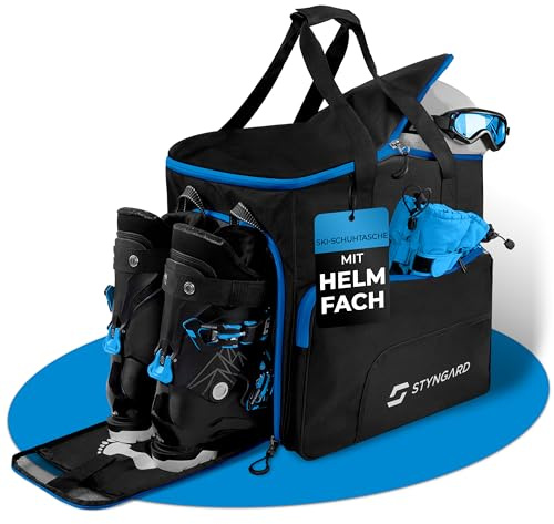 STYNGARD Borsa per scarponi da sci con scomparto per casco e scomparto ventilato [54 L] – Modelo SÖLDEN (Nero-blu)