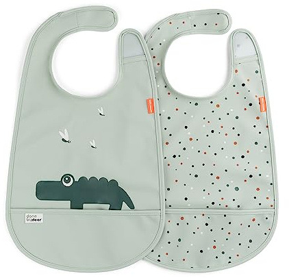 Deer Bavaglino con velcro, impermeabile, facile da pulire, con tasca per mangiatori disordinati, da usare a casa o in viaggio
