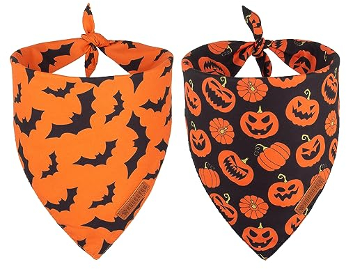 ADOGGYGO Halloween-Hundehalstuch, Kürbis, Fledermaus, Haustier-Schal, hochwertiger Stoff, Orange / Schwarz, Halloween-Halstücher für kleine Hunde, Katzen, Welpen (klein)