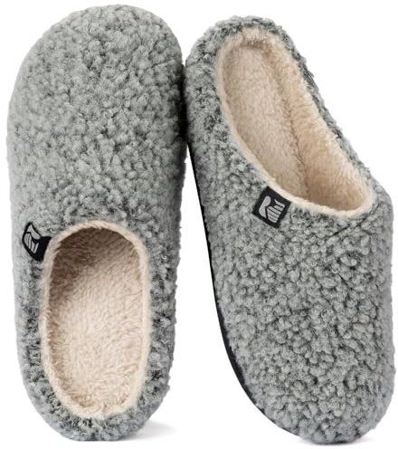 RockDove Women's Sherpa Fleece Clog Slipper, Size 7/8 UK Women, Light Gray