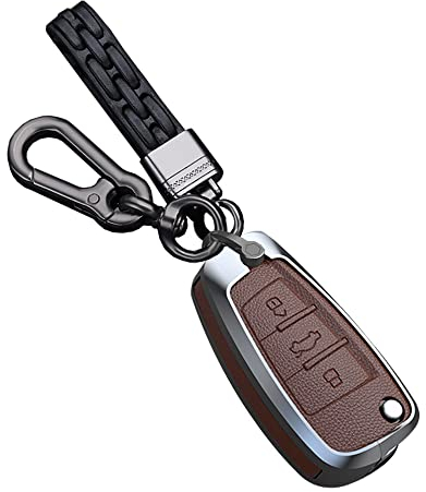 HIBEYO Klappschlüssel Autoschlüssel Hülle passt für Audi Leder schlüsselabdeckung Schutzhülle für Audi A1 A3 A4 A6 Q1 Q3 Q5 Q7 S3 S4 S6 R8 TT Schlüsselhülle Schlüsselgehäuse 3Tasten-Braun