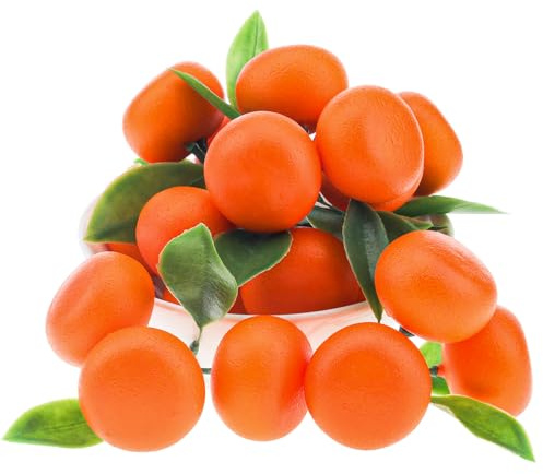 Gresorth Artificial Mini Bunch Orange Decoration Lifelike Tangerine Realistic Fake Citrus with Leaves Fruit Model Home Party Décor 5 Clusters