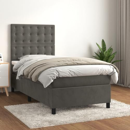 CKioict Palettenbett Modernes Bettgestell Jugendbett Boxspringbett mit Matratze Dunkelgrau 100x200 cm SamtGeeignet für Arbeitszimmer, Wohnzimmer, Hotel